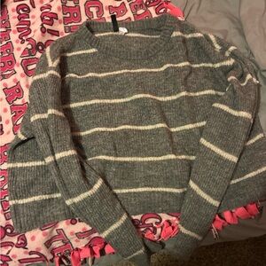 Gray and Cream Striped Sweater